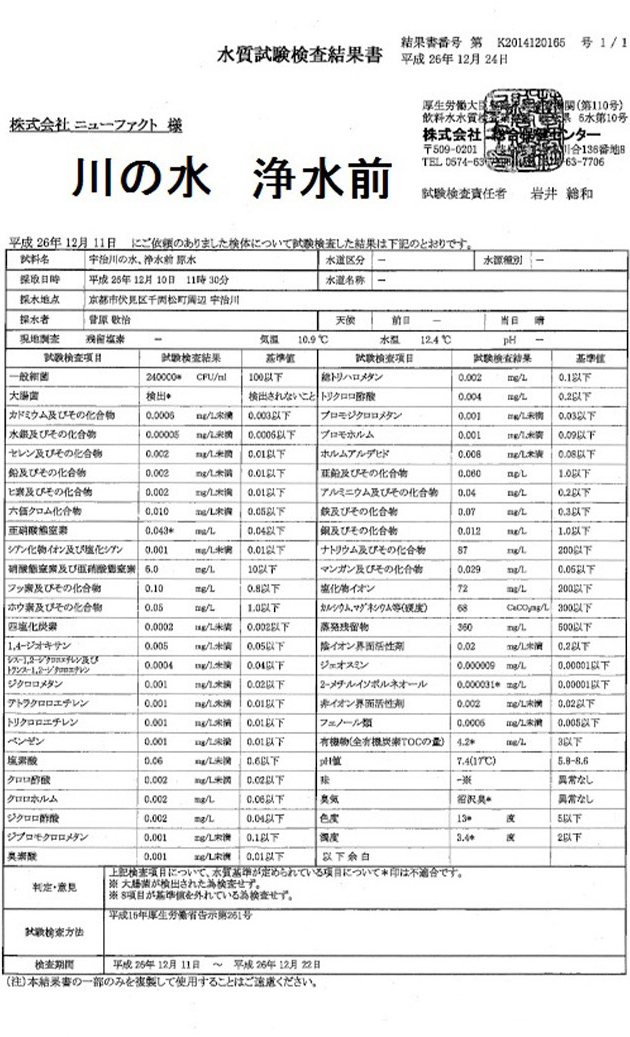 水質試験検査結果書